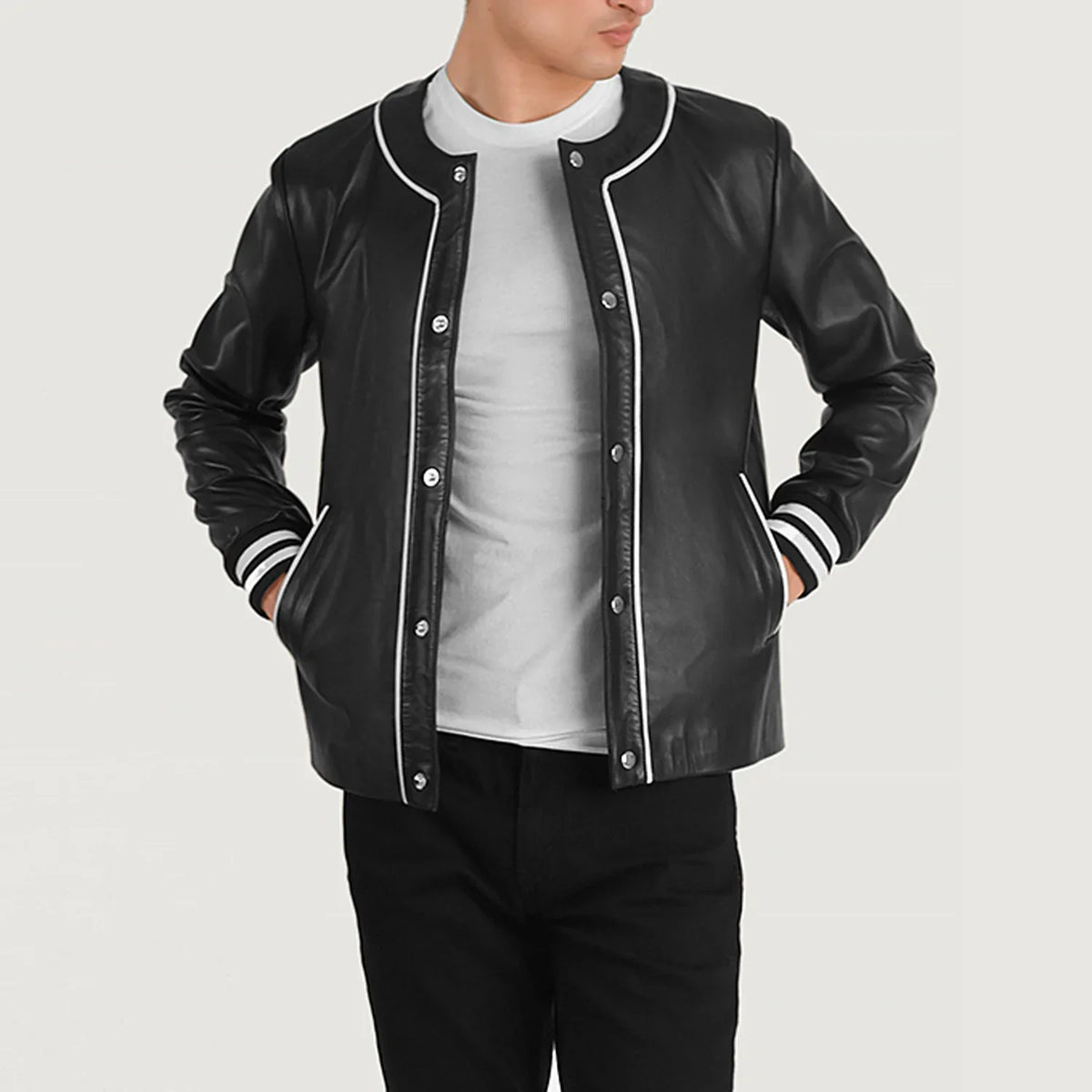 Kamix Black Leather Varsity Jacket