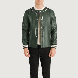 Kamix Green Leather Varsity Jacket