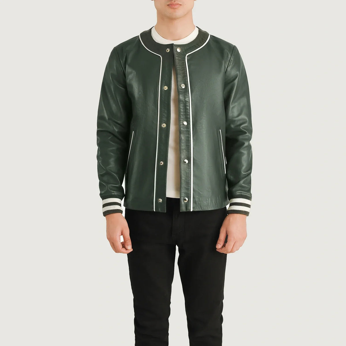 Kamix Green Leather Varsity Jacket
