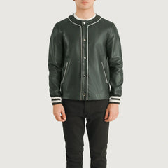 Kamix Green Leather Varsity Jacket