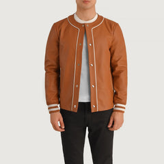 Kamix Brown Leather Varsity Jacket