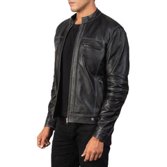 Virer Black Leather Biker Jacket