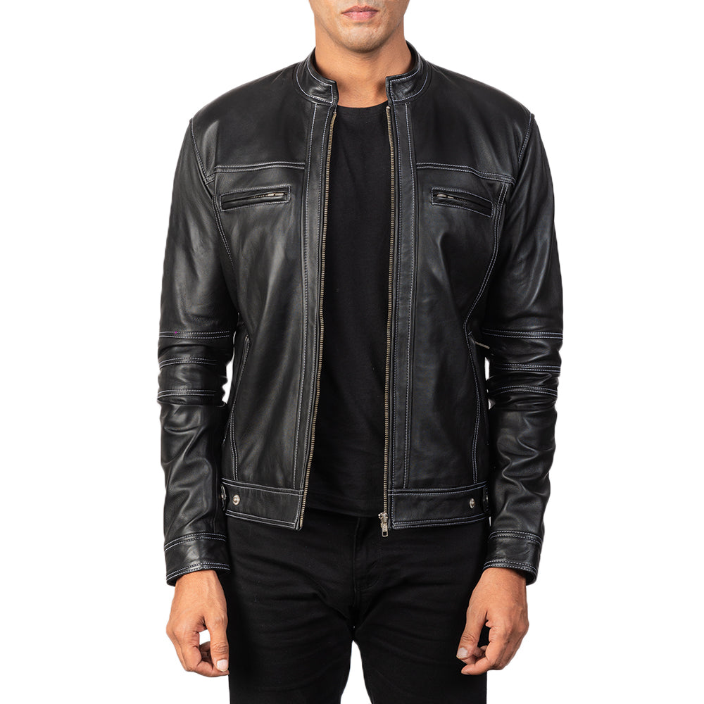 Virer Black Leather Biker Jacket