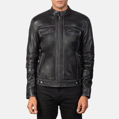Virer Black Leather Biker Jacket