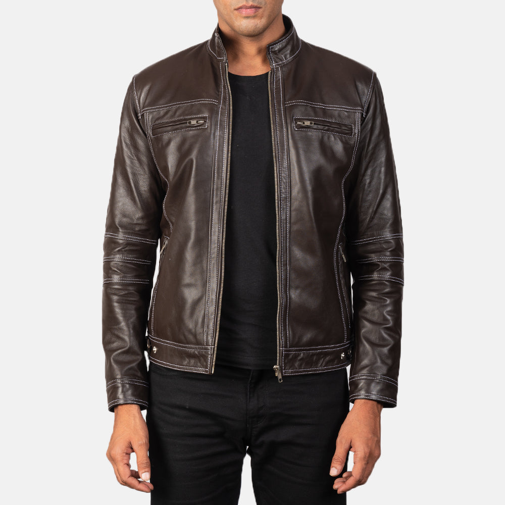 Virer Brown Leather Biker Jacket