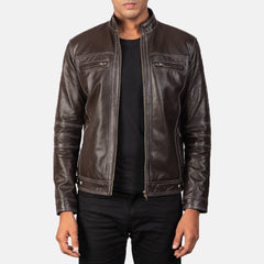 Virer Brown Leather Biker Jacket
