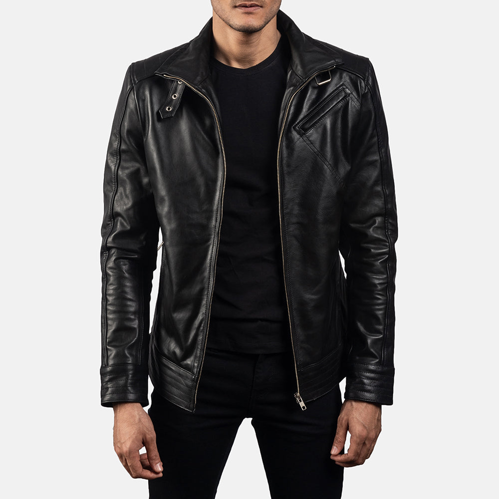 Midion Black Leather Biker Jacket