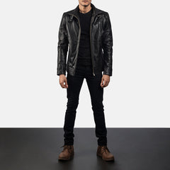 Midion Black Leather Biker Jacket