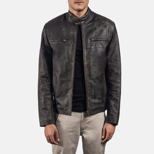 Vetin Brown Leather Biker Jacket