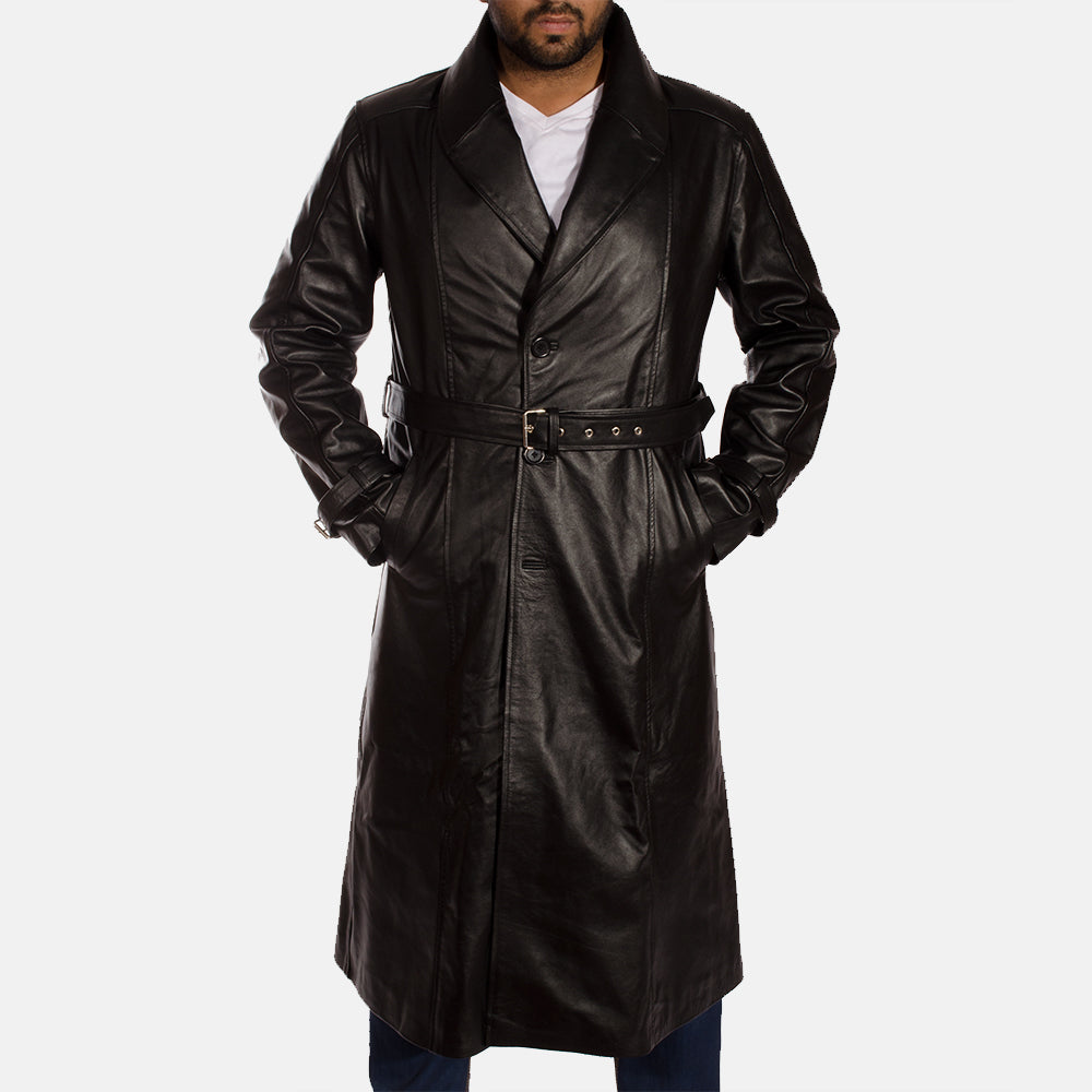 Jovon Black Leather Coat Jacket