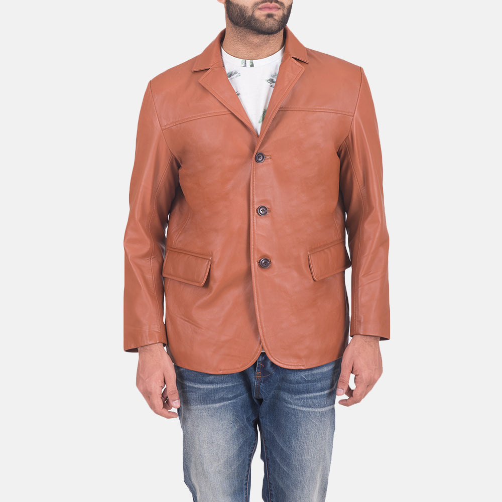 Tider Brown Leather Blazer Jacket