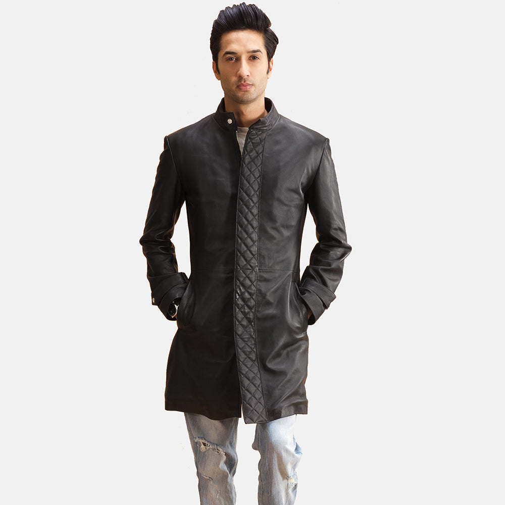 Vanor Black Leather Quilted Coat Jacket