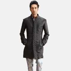 Vanor Black Leather Quilted Coat Jacket