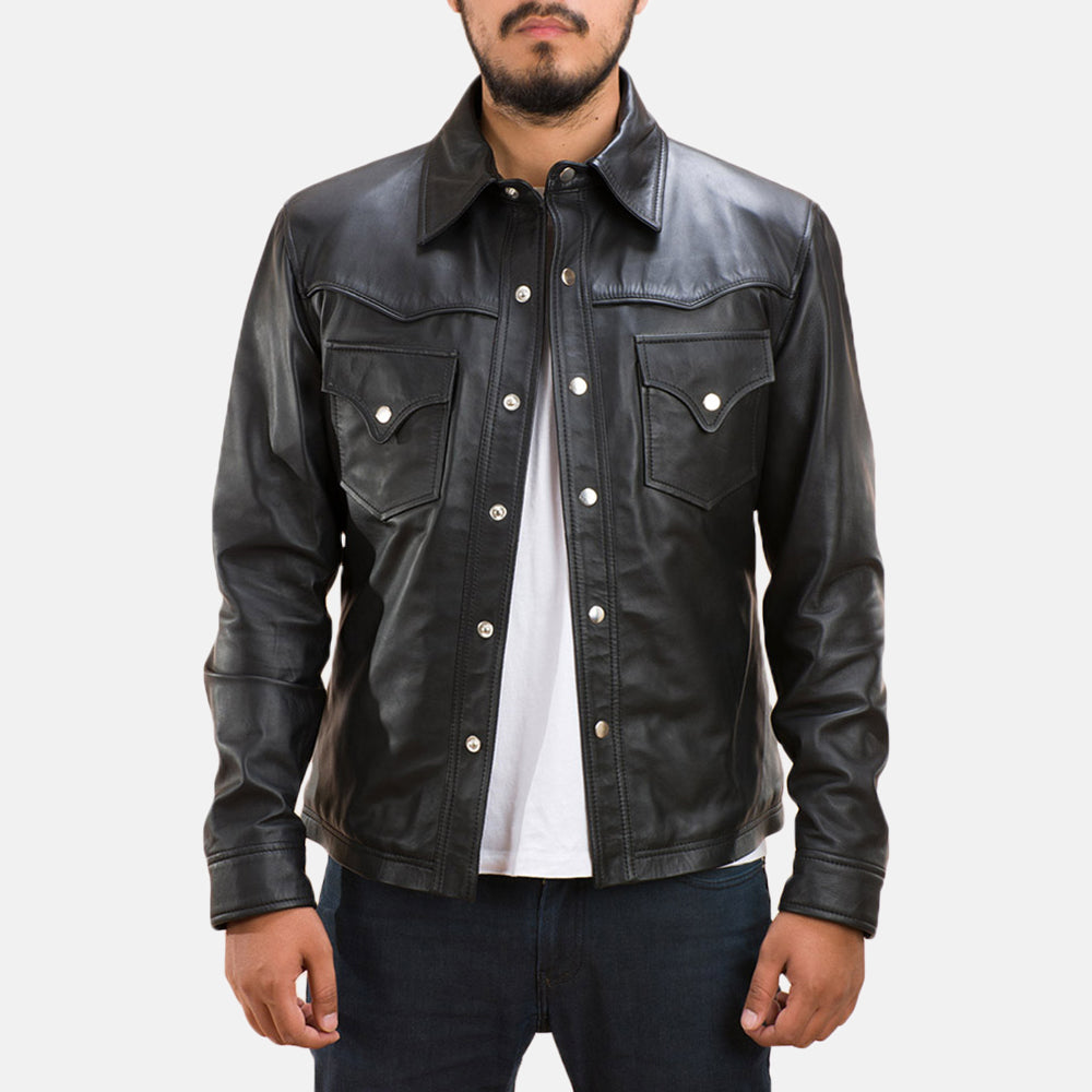 Kevet Black Leather Shirt Jacket