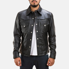 Kevet Black Leather Shirt Jacket