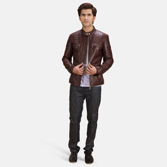 Vidan Maroon Leather Quilted Biker Jacket