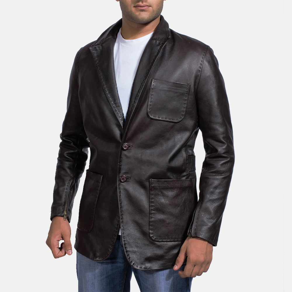 Sumix Black Leather Blazer Jacket