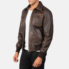 Kolor Brown Leather Bomber Jacket