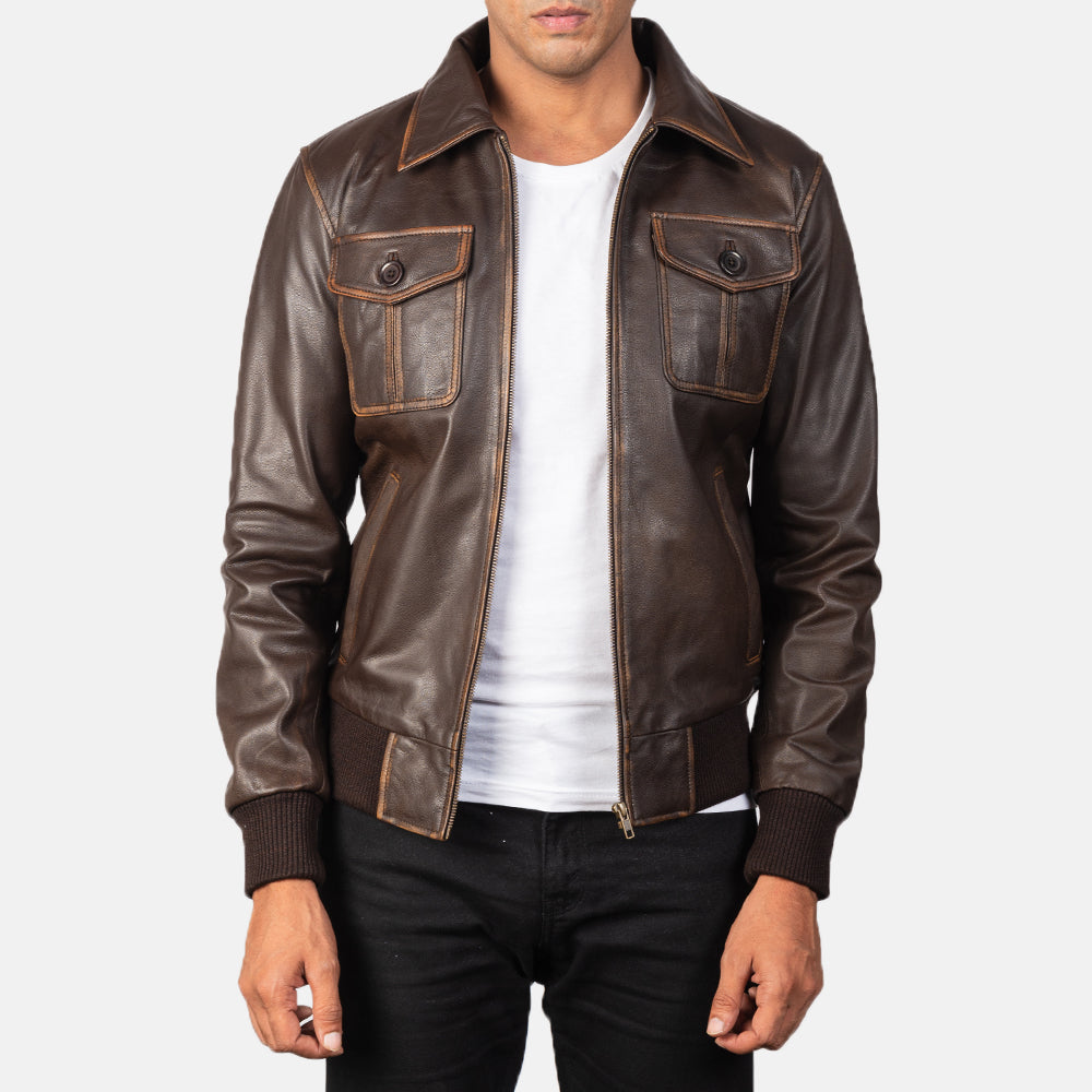 Kolor Brown Leather Bomber Jacket