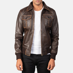 Kolor Brown Leather Bomber Jacket