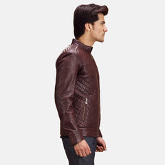 Nobet Maroon Leather Biker Jacket