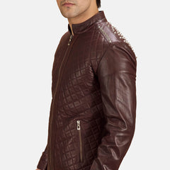 Nobet Maroon Leather Biker Jacket
