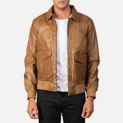 Komin Brown Leather Bomber Jacket