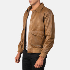 Komin Brown Leather Bomber Jacket