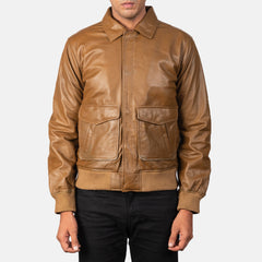 Komin Brown Leather Bomber Jacket