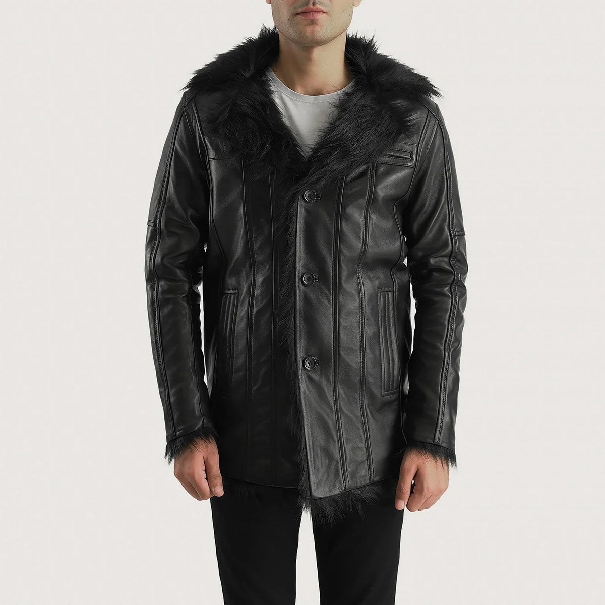 Sakus Black Leather Coat Jacket