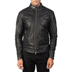 Natis Black Leather Biker Jacket