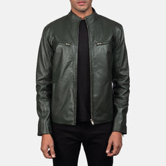 Jopix Green Leather Biker Jacket