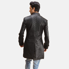 Vanor Black Leather Quilted Coat Jacket