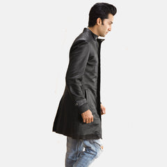 Vanor Black Leather Quilted Coat Jacket