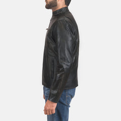 Vetin Black Leather Biker Jacket