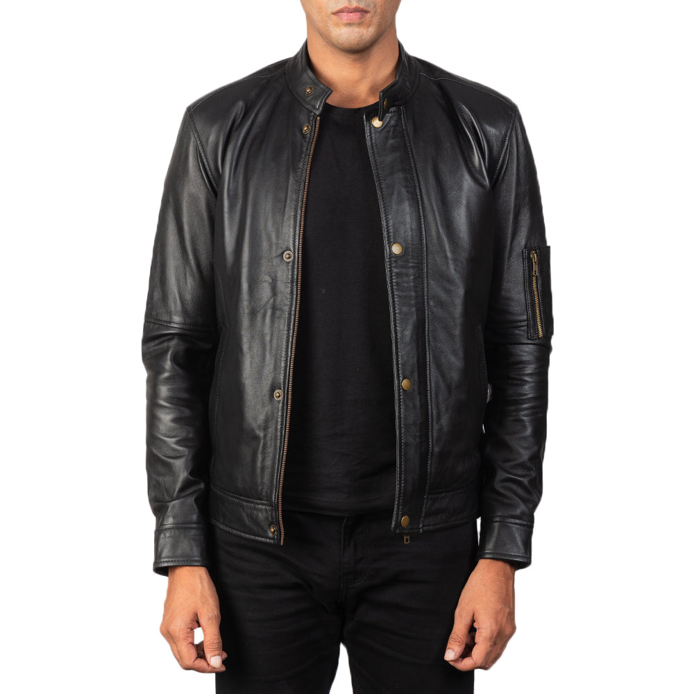 Uldar Black Leather Biker Jacket