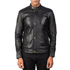 Uldar Black Leather Biker Jacket