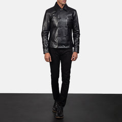 Mod Black Leather Peacoat