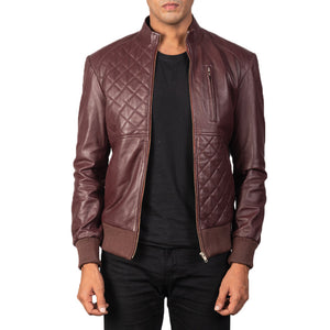 Kovean Maroon Leather Bomber Jacket