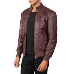 Kovean Maroon Leather Bomber Jacket