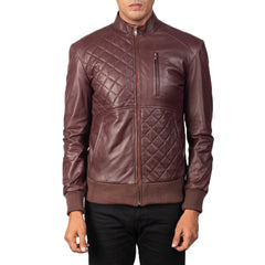 Kovean Maroon Leather Bomber Jacket