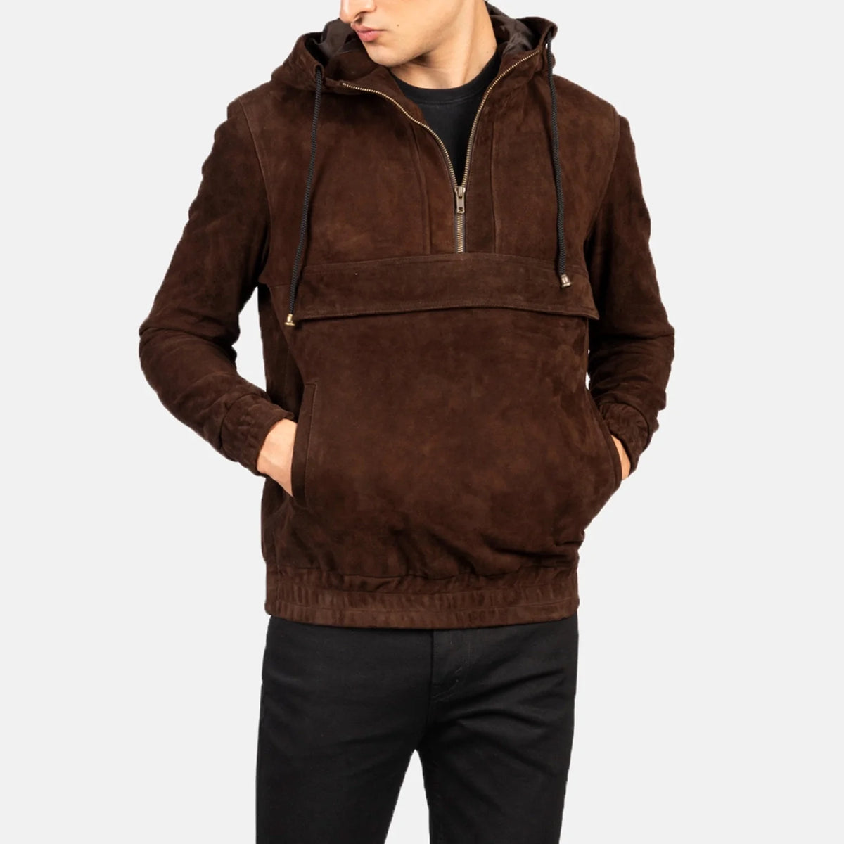 Sivar Mocha Suede Hooded Pullover Jacket