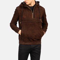 Sivar Mocha Suede Hooded Pullover Jacket