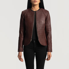 Maken Maroon Leather Quilted Jacket
