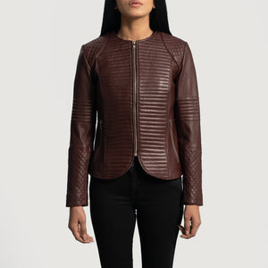 Maken Maroon Leather Quilted Jacket