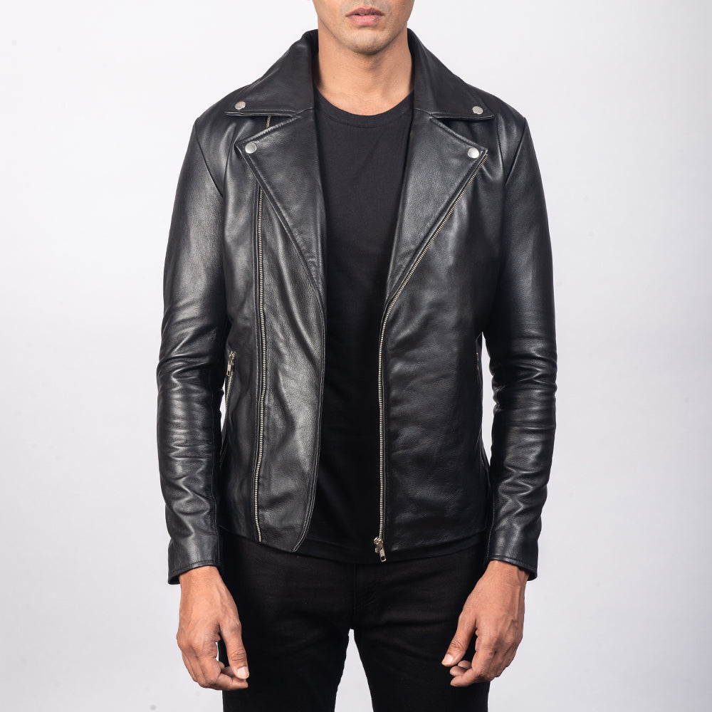 Nopion Black Leather Biker Jacket