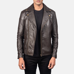 Nopion Brown Leather Biker Jacket