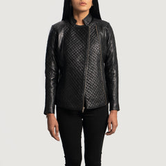 Jogen Black Leather Quilted Biker Jacket