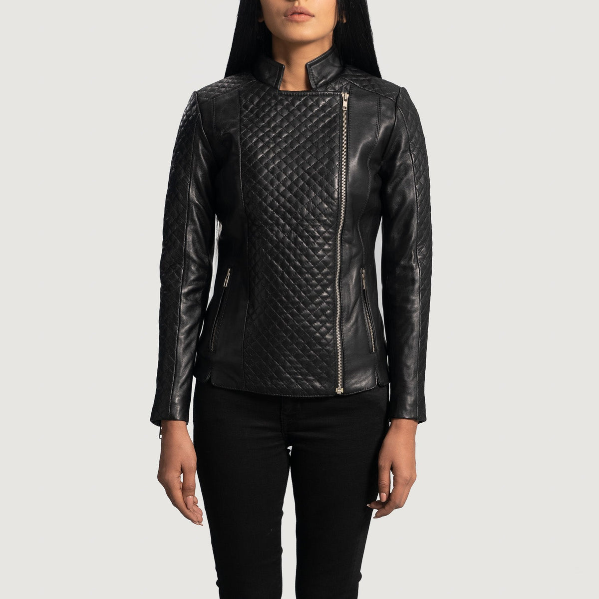 Jogen Black Leather Quilted Biker Jacket