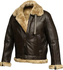 Brown B3 Raf Aviator Bomber Shearling Leather Jacket